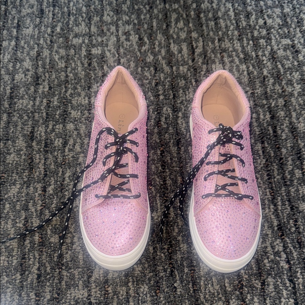 Kids Pink Sparkle Lace-Up Sneakers